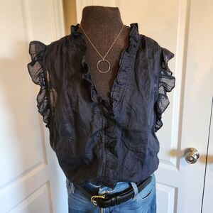 Frame Navy Ruffled Blouse Size Medium